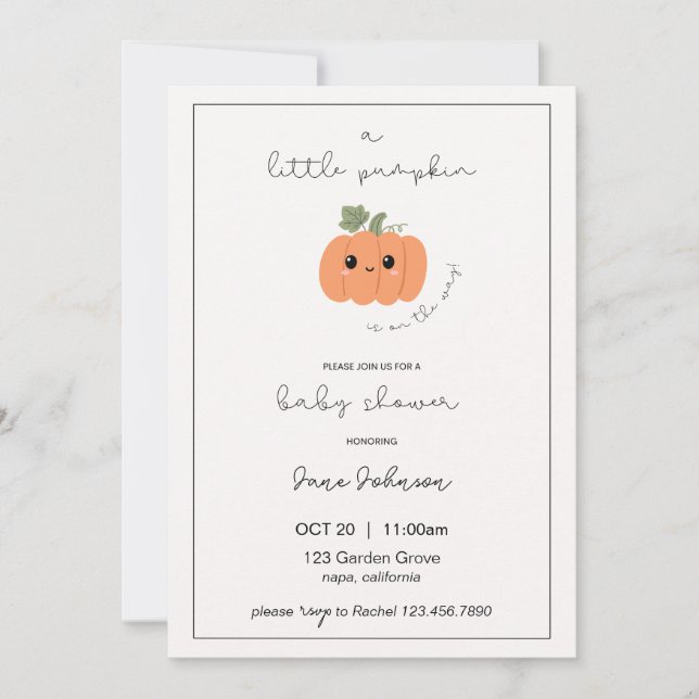Convites Little Pumpkin Baby Shower Invitation (Frente)