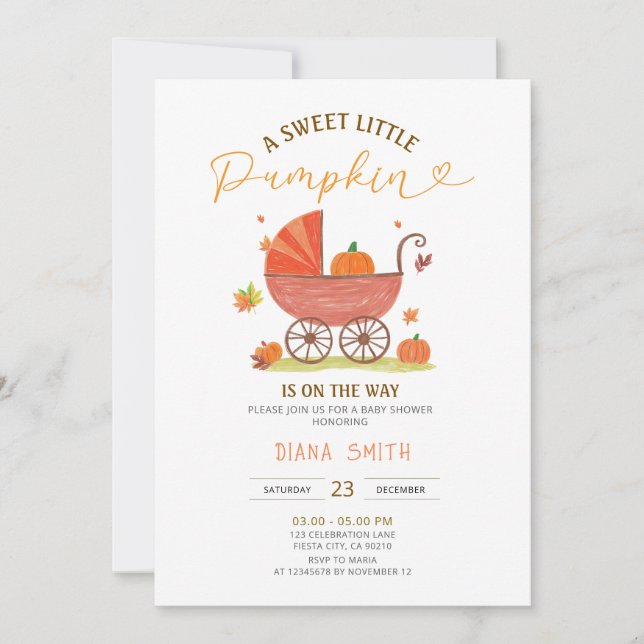 Convites Little Pumpkin Carriage Baby Shower Invite (Frente)