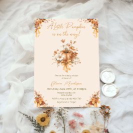 Convites Little Pumpkin Fall Floral Baby Shower Invitation