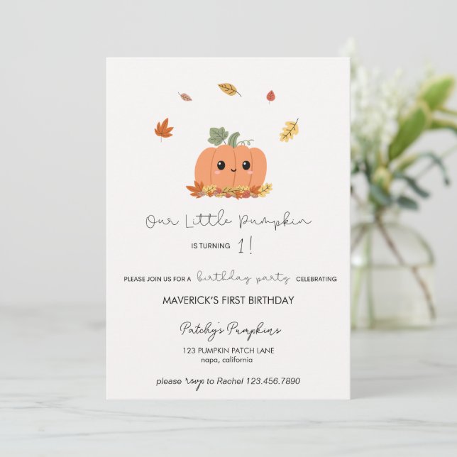 Convites Little Pumpkin First Birthday Invitation (Em pé/Frente)