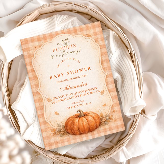 Convites Little Pumpkin Gingham Fall Baby Shower (Criador carregado)