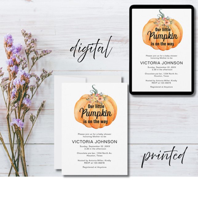 Convites Little Pumpkin is on the way Baby Shower  (Criador carregado)