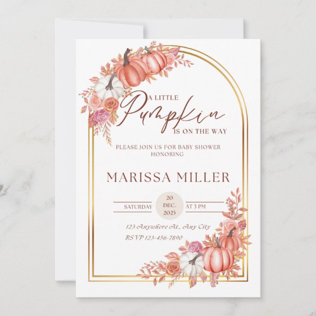 Convites Little Pumpkin Is On the Way Invitation  (Frente)