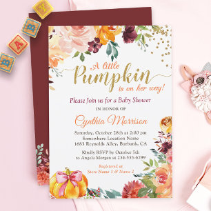 Convites Little Pumpkin on Her Way Fall Floral Baby Shower