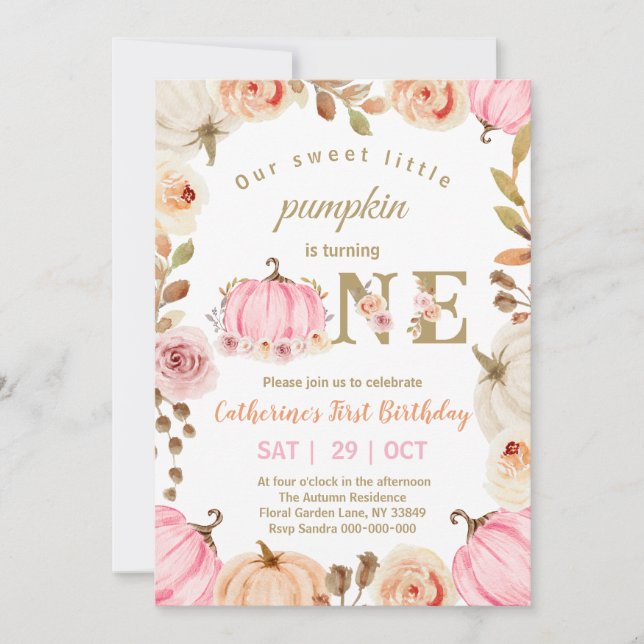 Convites Little Pumpkin Turning One Birthday (Frente)