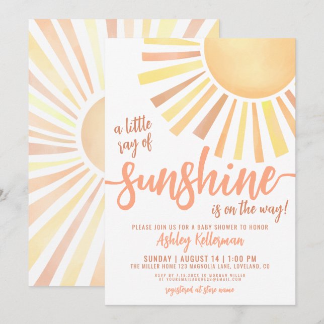Convites Little Ray Of Sunshine Boho Baby Shower Invitation (Frente/Verso)