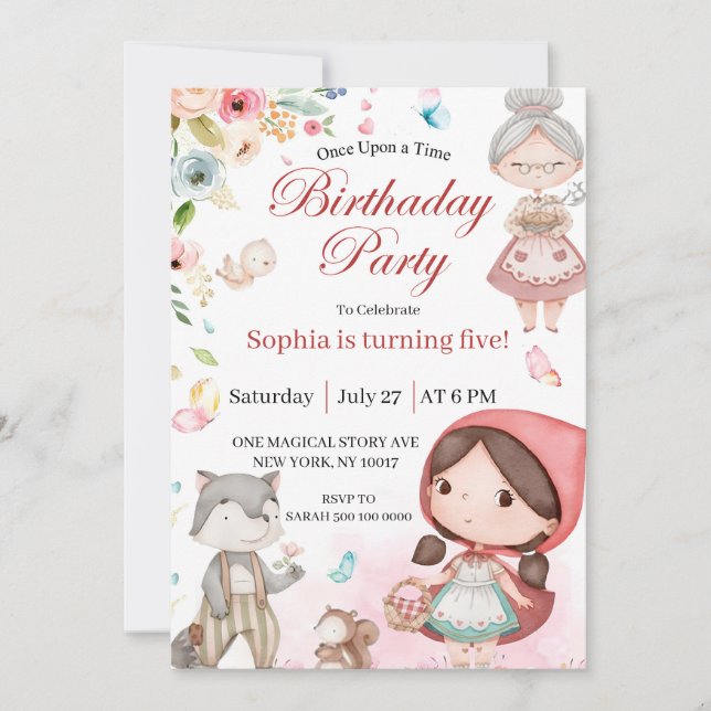 Convites Little Red Riding Hood birthday invitation (Frente)