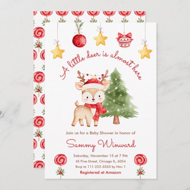 Convites Little Reindeer Christmas Baby Shower (Frente/Verso)