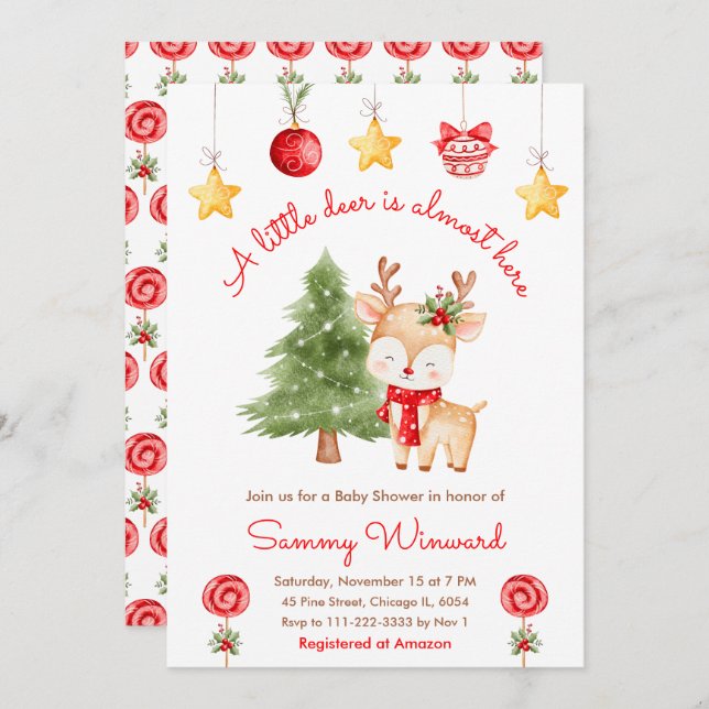 Convites Little Reindeer Christmas Baby Shower (Frente/Verso)