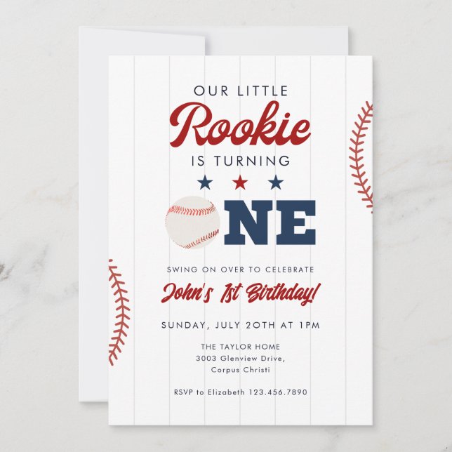 Convites Little Rookie Baseball 1st Birthday (Frente)