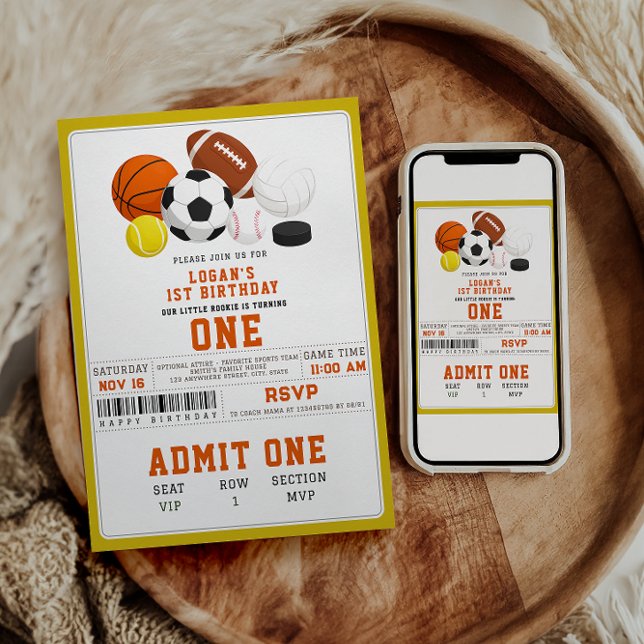 Convites Little Rookie Sports 1st Birthday | Fun All-Star  (Little Rookie Sports 1st Birthday | Fun All-Star Invitation)