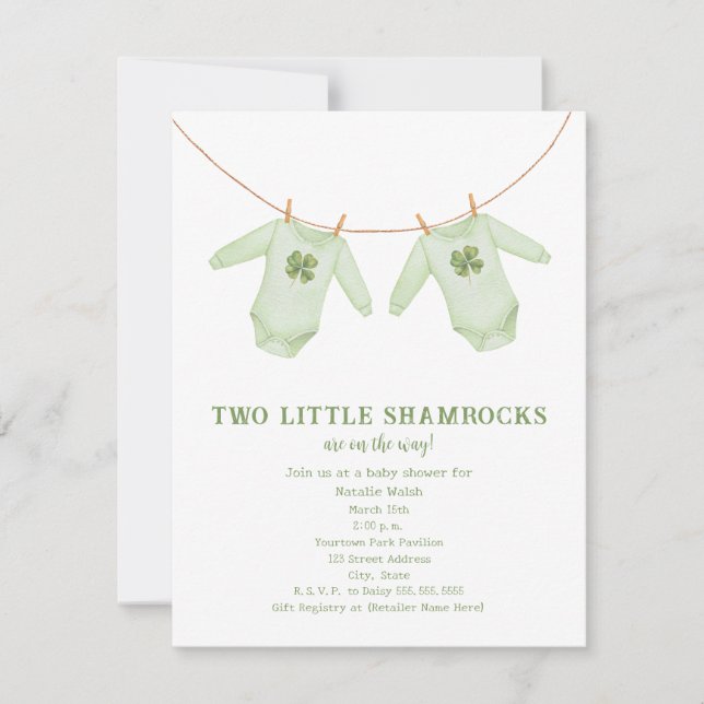 Convites Little Shamrocks Twin St Patrick's Boy Baby Shower (Frente)