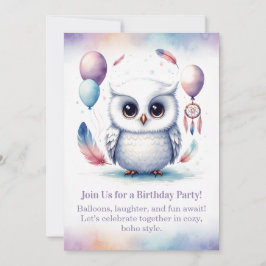 Convites Little Snowy Owl Birthday Invitation Boho