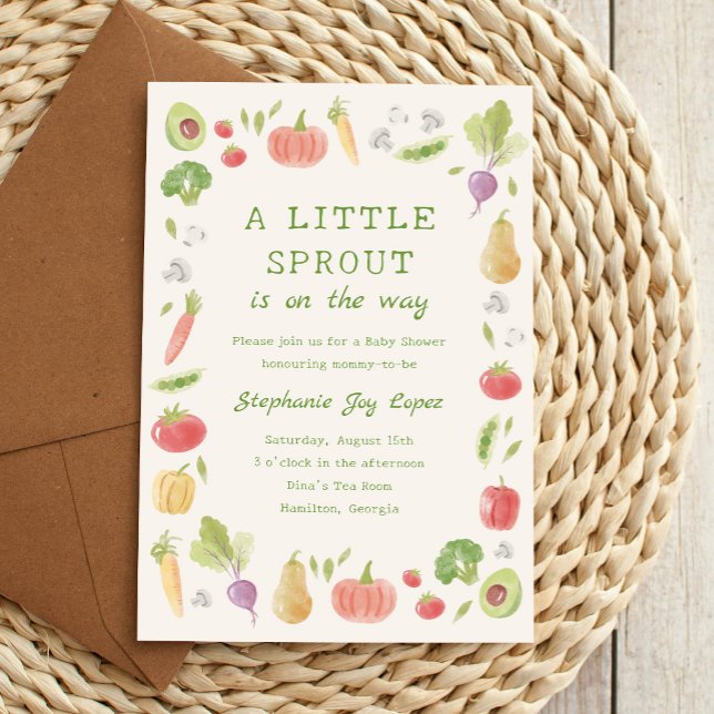 Convites Little Sprout on the Way Vegetables Baby Shower (A little sprout is on the way baby shower invitation)