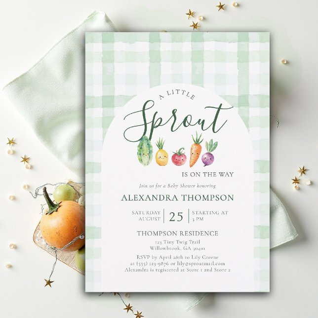 Convites Little Sprout Watercolor Produce Arch Baby Shower (little sprout baby shower invitation locally grown produce watercolor cute green gingham)