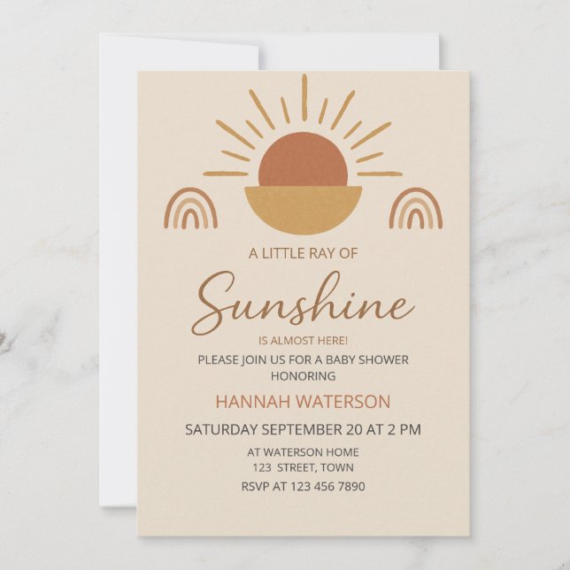 Convites Little Sunshine Gender Neutral Boho Baby Shower  (Frente)