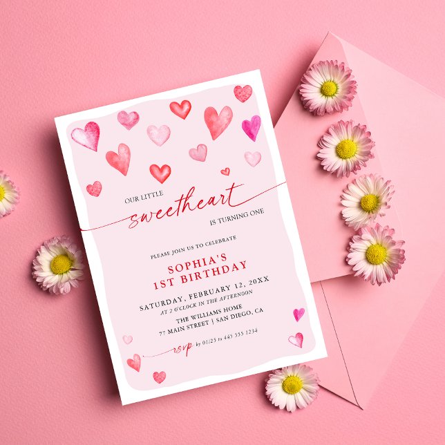 Convites Little Sweetheart Birthday Hearts (Criador carregado)
