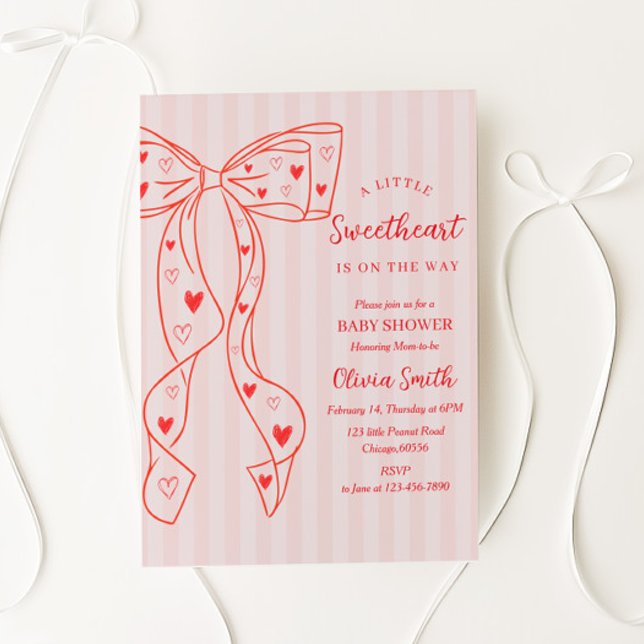 Convites Little Sweetheart Bow Baby Shower Invitation (Criador carregado)