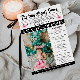 Convites Little Sweetheart Bow First 1st Birthday photo