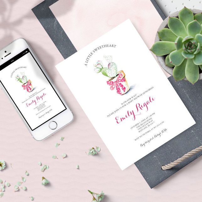 Convites Little Sweetheart Cactus Chá de fraldas Invite (Criador carregado)