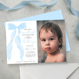 Convites Little Sweetheart Elegant Blue Bow Birthday Photo