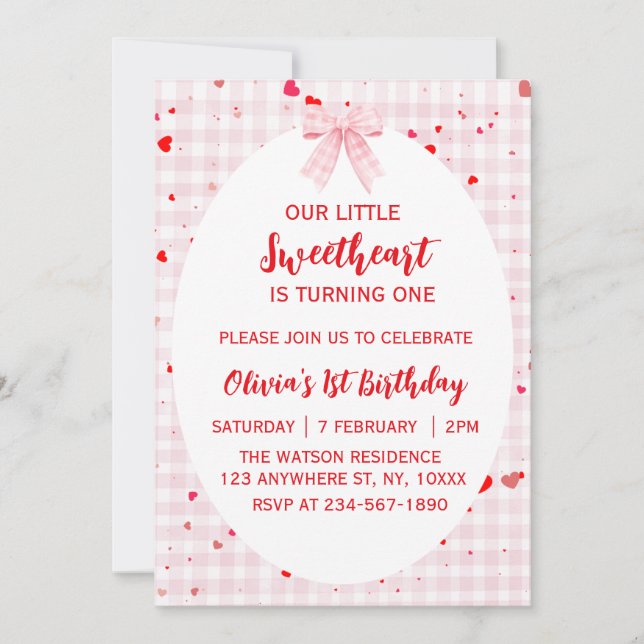 Convites Little Sweetheart First Birthday Invitation. (Frente)