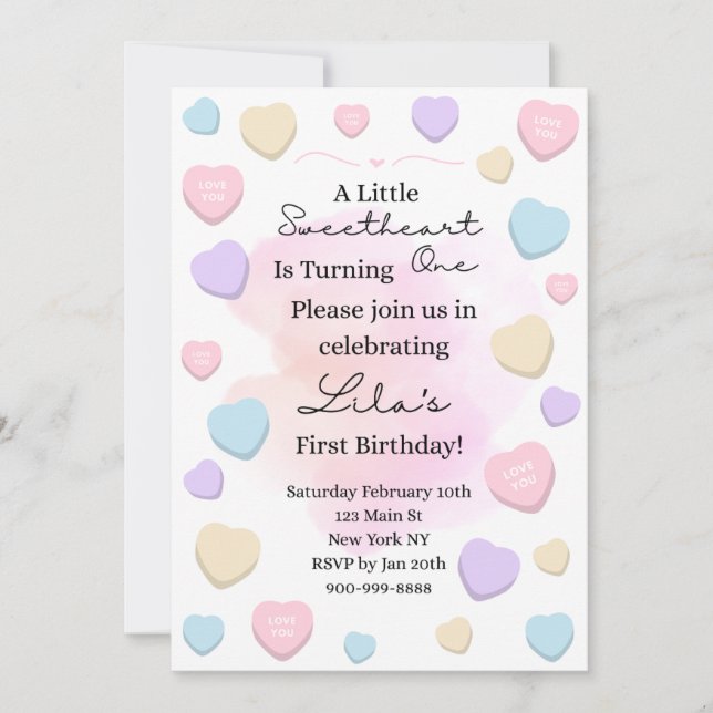 Convites Little Sweetheart First Birthday Party Invitation (Frente)