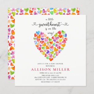 Convites Little Sweetheart Hearts Girls Chá de fraldas Invi