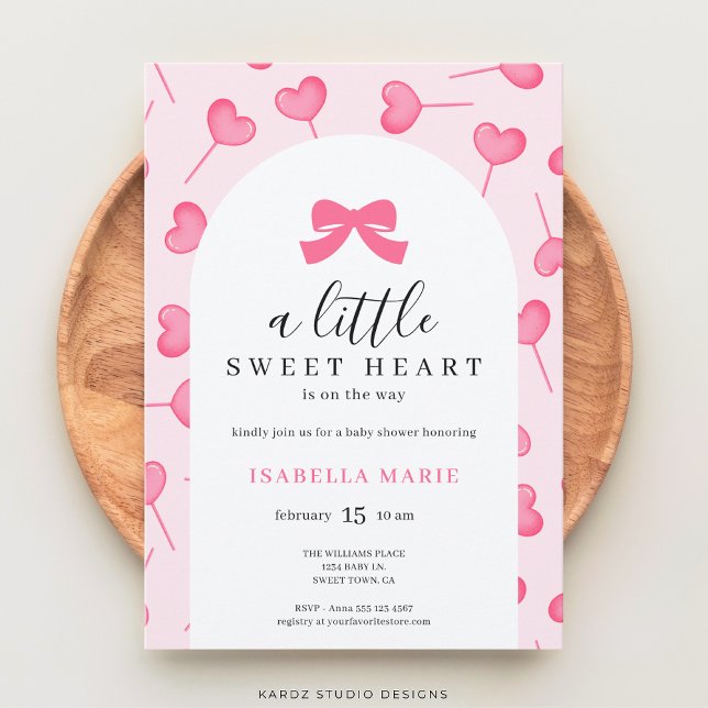 Convites Little Sweetheart Pink Bow Baby Shower (Baby Shower invite shown in 5x7 size. Personalize and choose corner style and paper before checkout.)