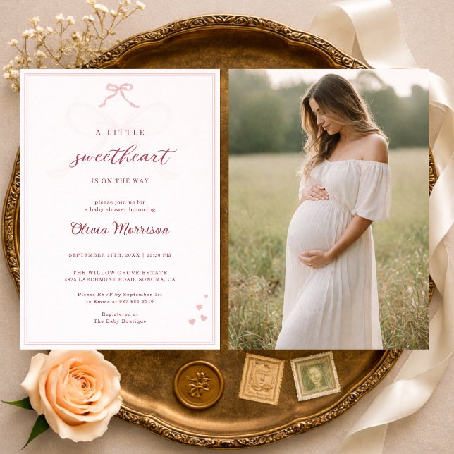 Convites Little Sweetheart Pink Bow Photo Baby Shower (Criador carregado)