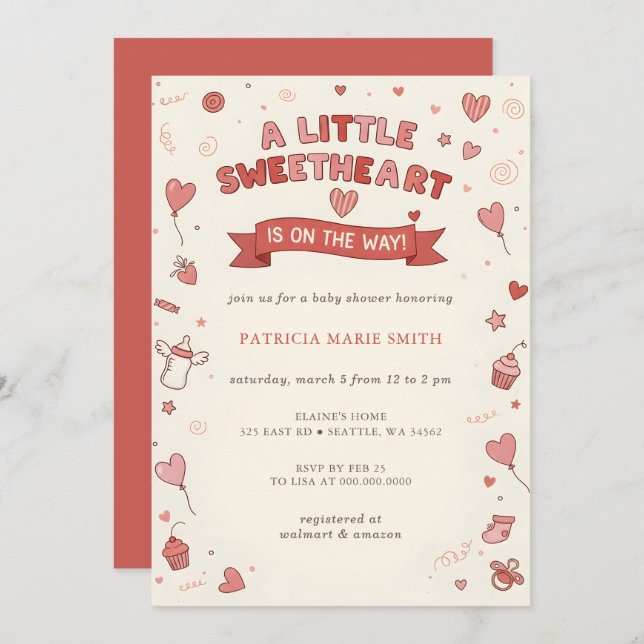 Convites Little Sweetheart Valentines Baby Shower (Frente/Verso)