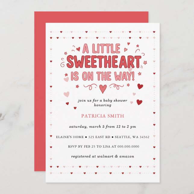 Convites Little Sweetheart Valentines Baby Shower (Frente/Verso)