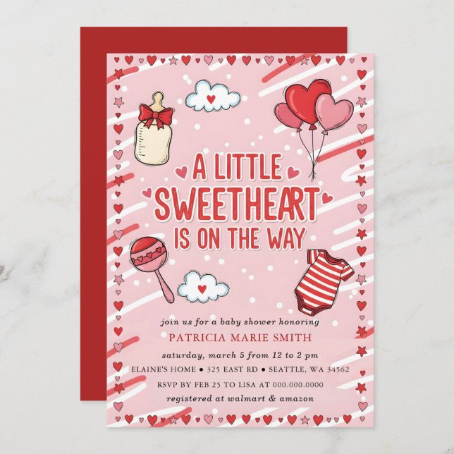 Convites Little Sweetheart Valentines Bow Baby Shower (Frente/Verso)