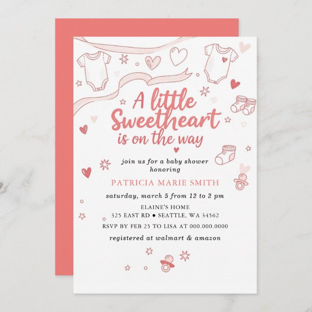 Convites Little Sweetheart Valentines Bow Baby Shower (Frente/Verso)