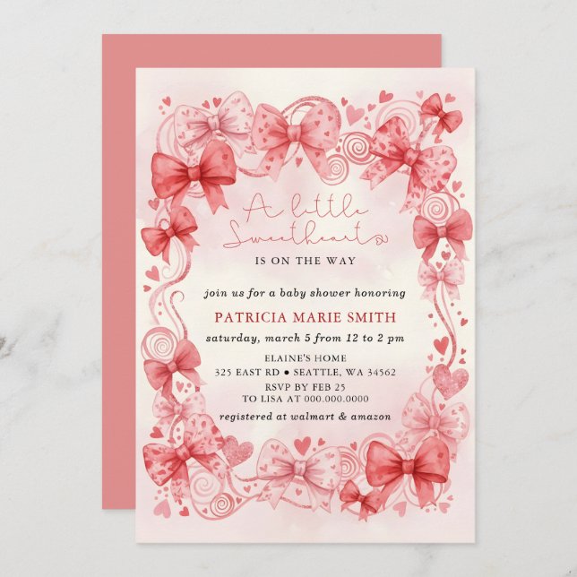Convites Little Sweetheart Valentines Girl Baby Shower (Frente/Verso)