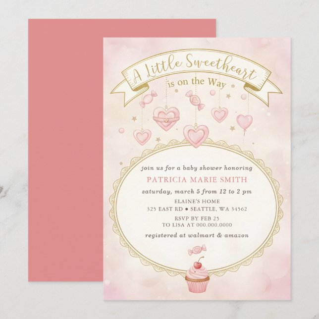 Convites Little Sweetheart Valentines Girl Baby Shower (Frente/Verso)