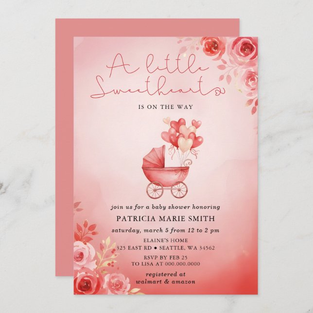 Convites Little Sweetheart Valentines Girl Baby Shower (Frente/Verso)