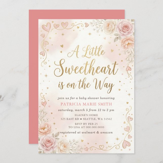 Convites Little Sweetheart Valentines Girl Baby Shower (Frente/Verso)