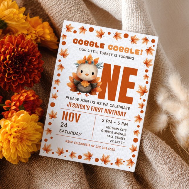 Convites Little Turkey Autumn Thanksgiving 1st Birthday (Criador carregado)
