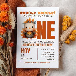 Convites Little Turkey Gobble Thanksgiving 1st Birthday