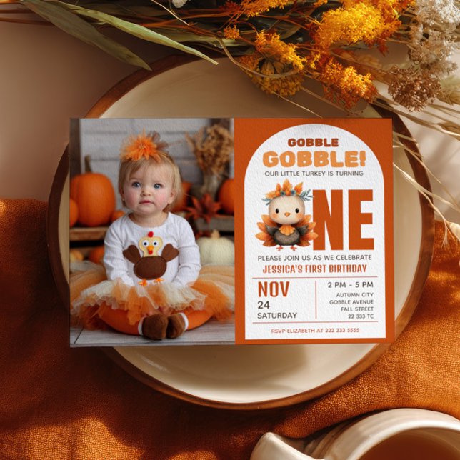 Convites Little Turkey Thanksgiving 1st Birthday Photo (Criador carregado)