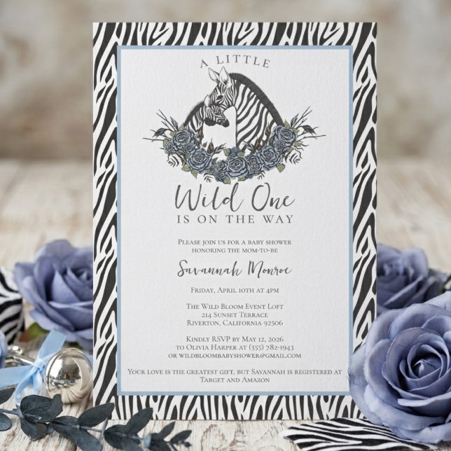 Convites Little Wild One Zebra Safari Baby Shower Party (Little wild one zebra safari baby shower invitation boy blue jungle animal wild one party theme)