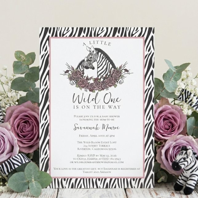 Convites Little Wild One Zebra Safari Baby Shower Party (Little wild one zebra safari baby shower invitation girl pink jungle animal theme wild one party)