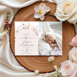 Convites Little Wildflower Photo 1st Birthday Invite