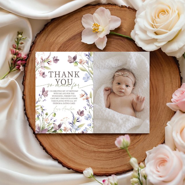 Convites Little Wildflower Photo Thank You Card (Criador carregado)
