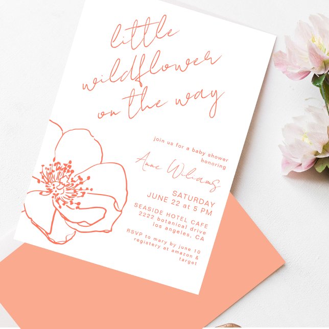 Convites Little Wildflower Pink Handwritten Baby Shower (Criador carregado)
