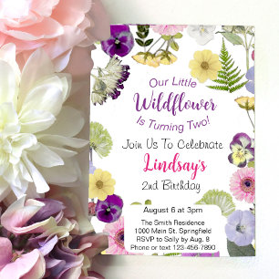 Convites Little Wildflower Themed segundo aniversário
