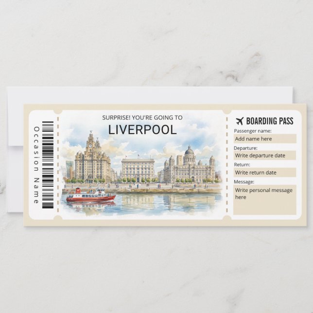 Convites Liverpool Trip Boarding Pass Ticket (Frente)