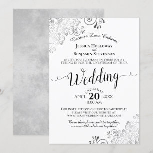 Convites Livestream de Casamento Negro e Branco Elegante