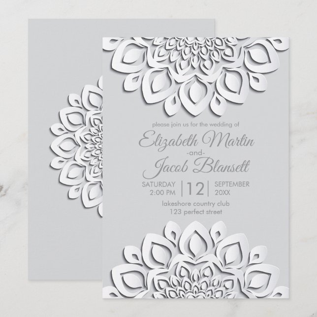 Convites Livro Branco contemporâneo - Mandala Wedding (Frente/Verso)